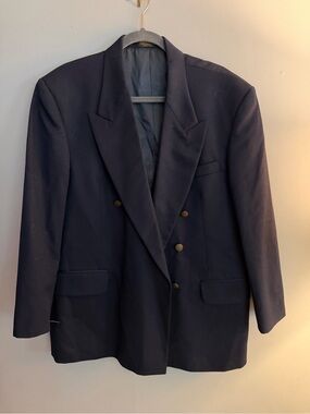 Oscar de la Renta Double-Breasted Dark Navy Blazer